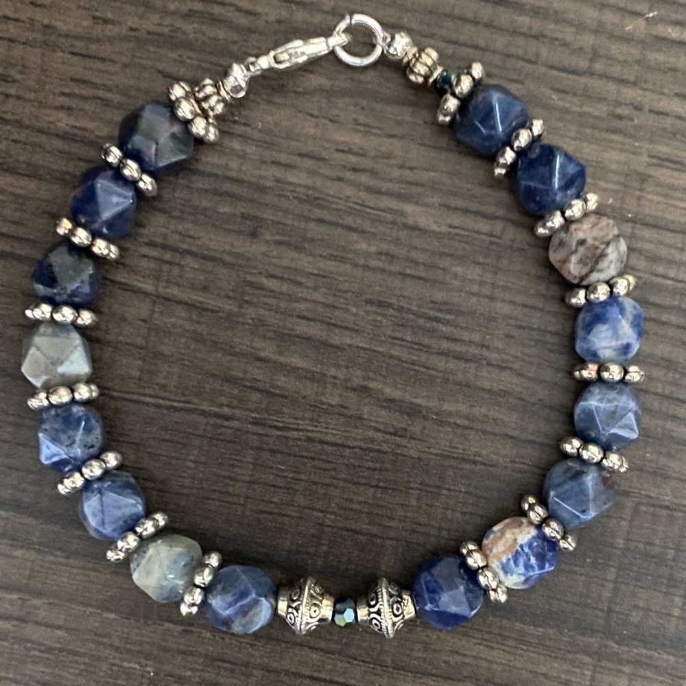 Sodalite and Silver Tone Accents Bracelet 7 Inches